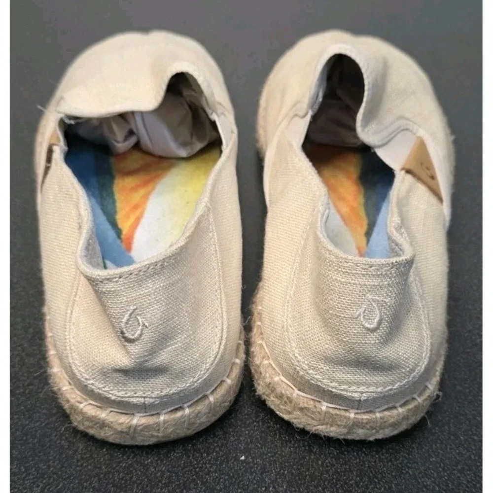 OluKai KAULA PA'A KAPA Canvas‎ SLIP ON Espadrilles TAN STONE Women 10 Boho Beach